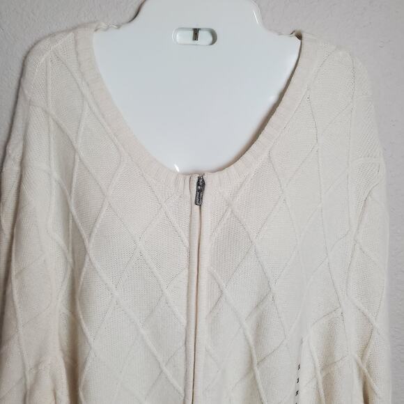 Jones New York Signature Copenhagen Zip Front Cardigan Eggshell Wool Blend Sz 3X - Picture 2 of 8